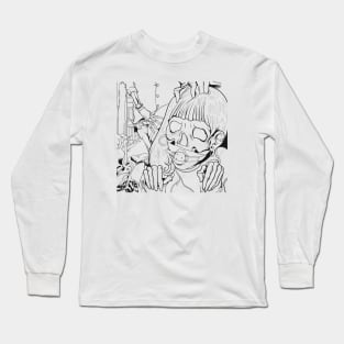 Super fun skull doll girl line drawing Long Sleeve T-Shirt